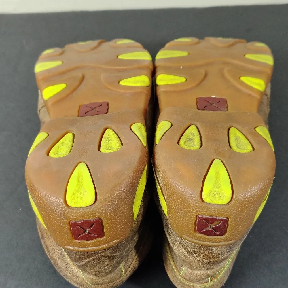 Twisted X Driving Moc Boys 4M Brown Leather Neon Green Accents YDM0001 Shoes